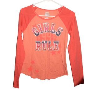 SO girls large 14 peach pastel orange coral pink graphic long sleeve shirt